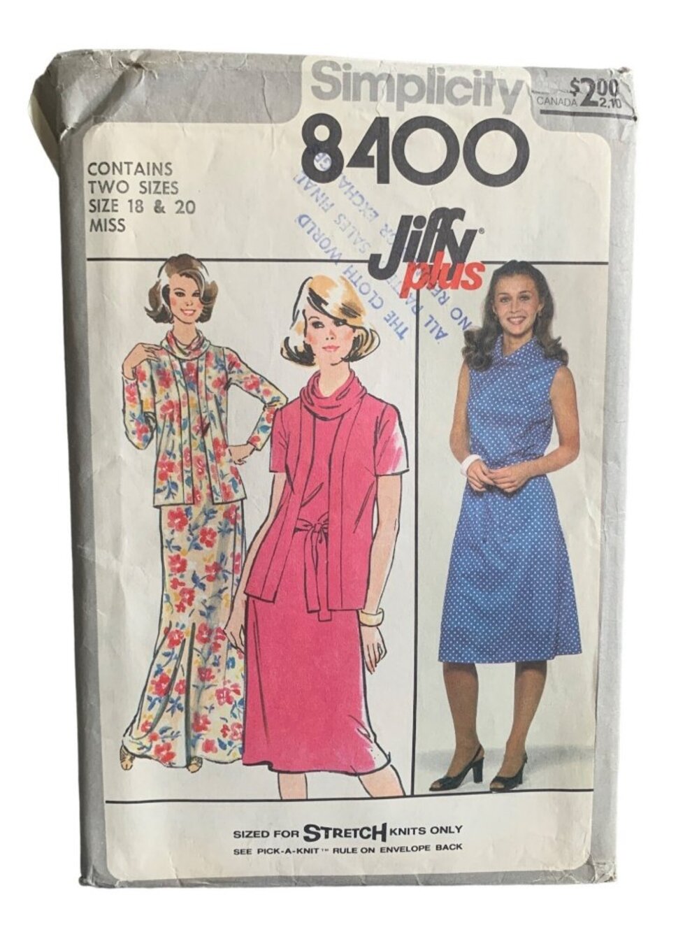 Simplicity 8400 Jiffy Plus Dress Jacket Sewing Pattern Miss Size 18-20 Uncut